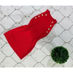 DAIMARAN Barcelona Women's Tank Top Slim Fit Red Sleeveless Details Buttons S